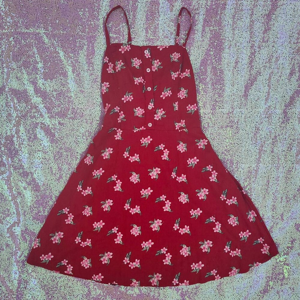 Hollister Red Floral Dress with Adjustable Straps and Button Front!!